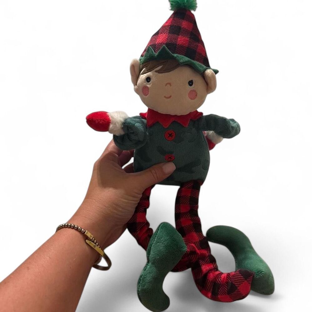 green + red plaid elf DOG TOY with squeaker